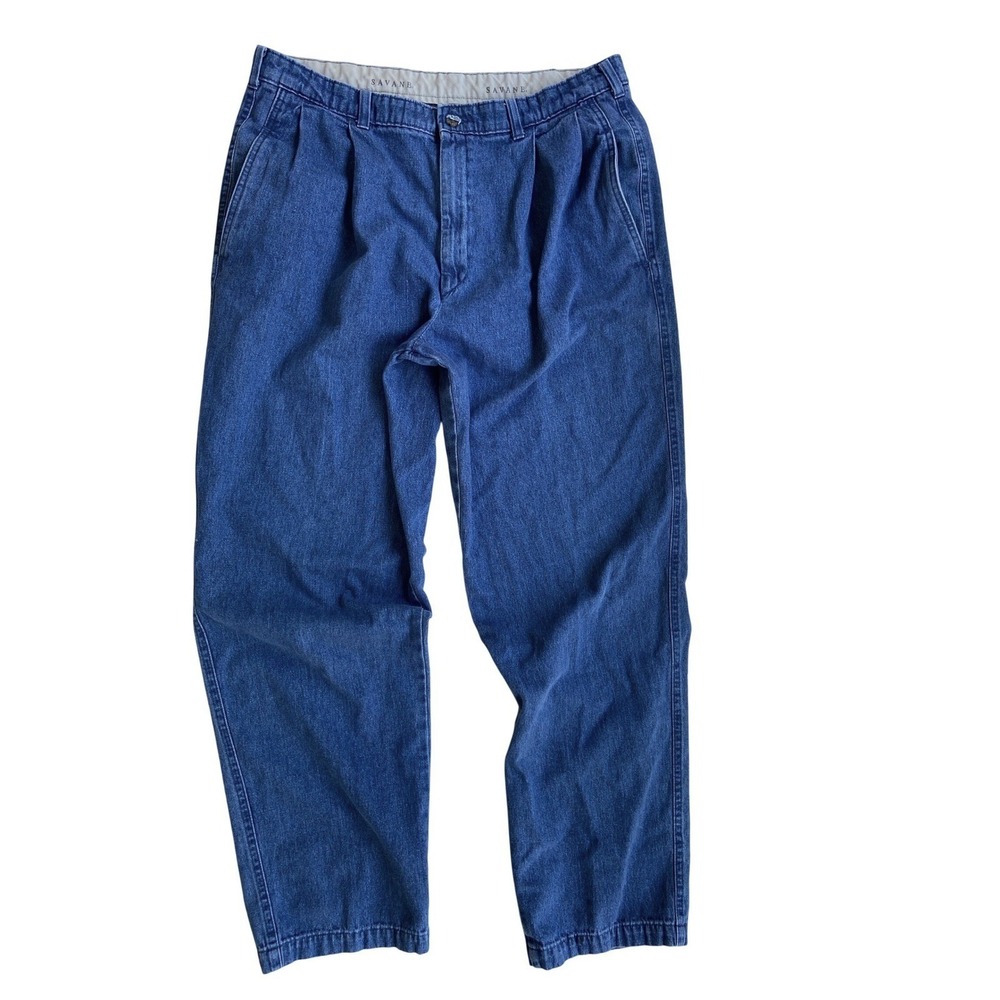Vintage 90s Savane Mens Pleated Dad Jeans 38x34 Relaxed Fit Denim